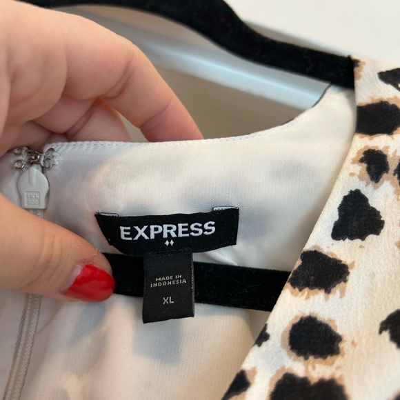 🐆 Express Long Sleeve V-Neck Dress - Size XL - White Leopard - Picture 5 of 7